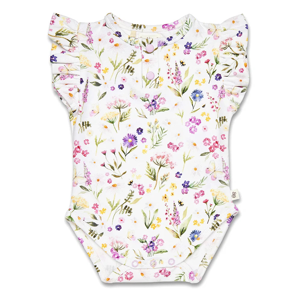 Gracie Short Sleeve Organic Bodysuit with Frill