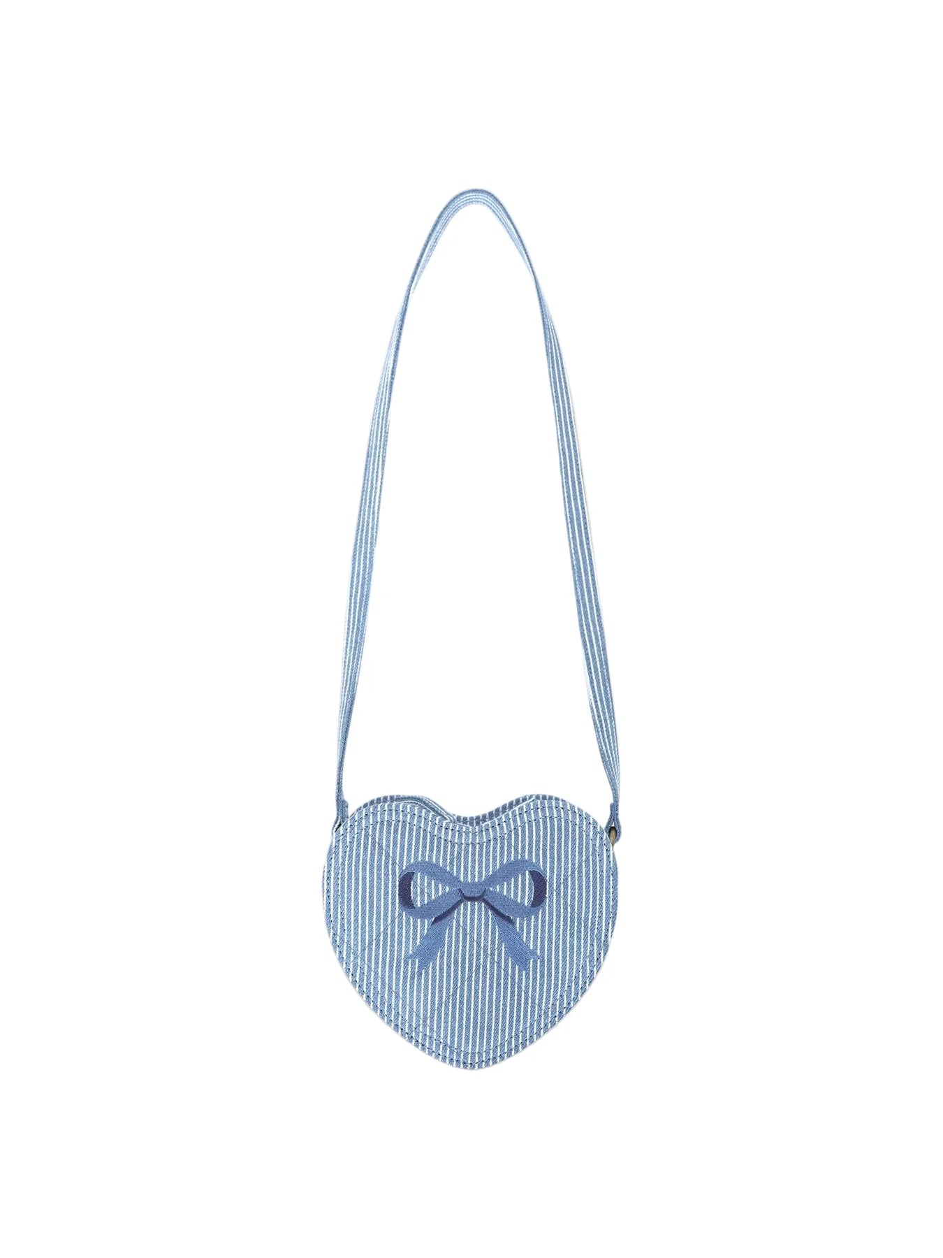 Stripe Denim Bow Heart Handbag