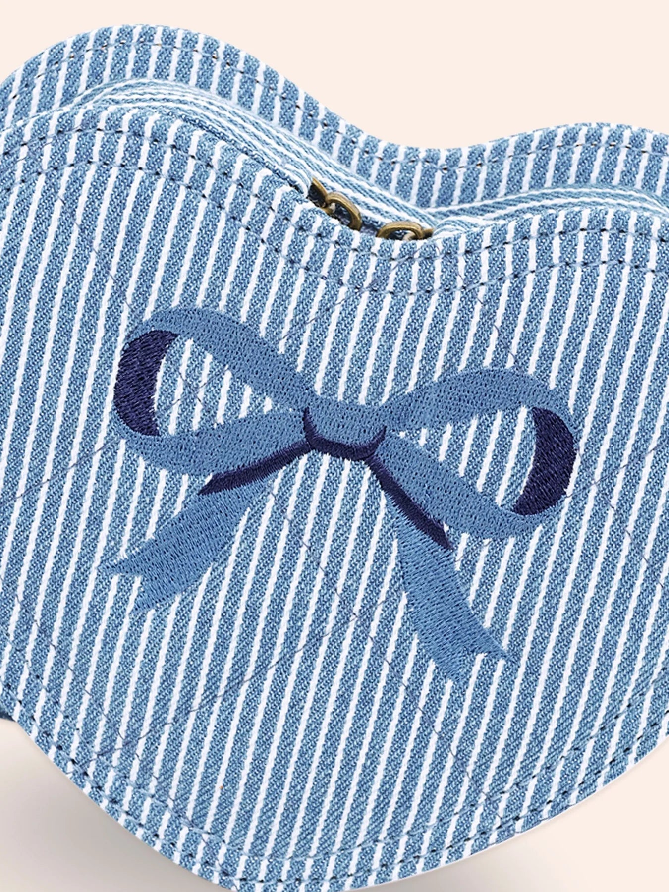 Stripe Denim Bow Heart Handbag