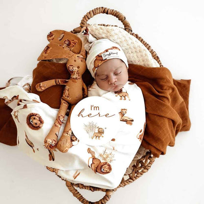 Lion Organic Jersey Wrap & Beanie Set