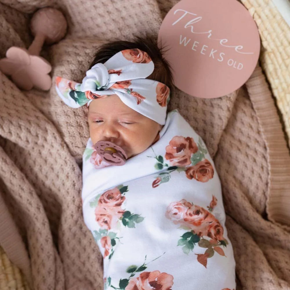 Rosebud Baby Jersey Wrap & Topknot Set