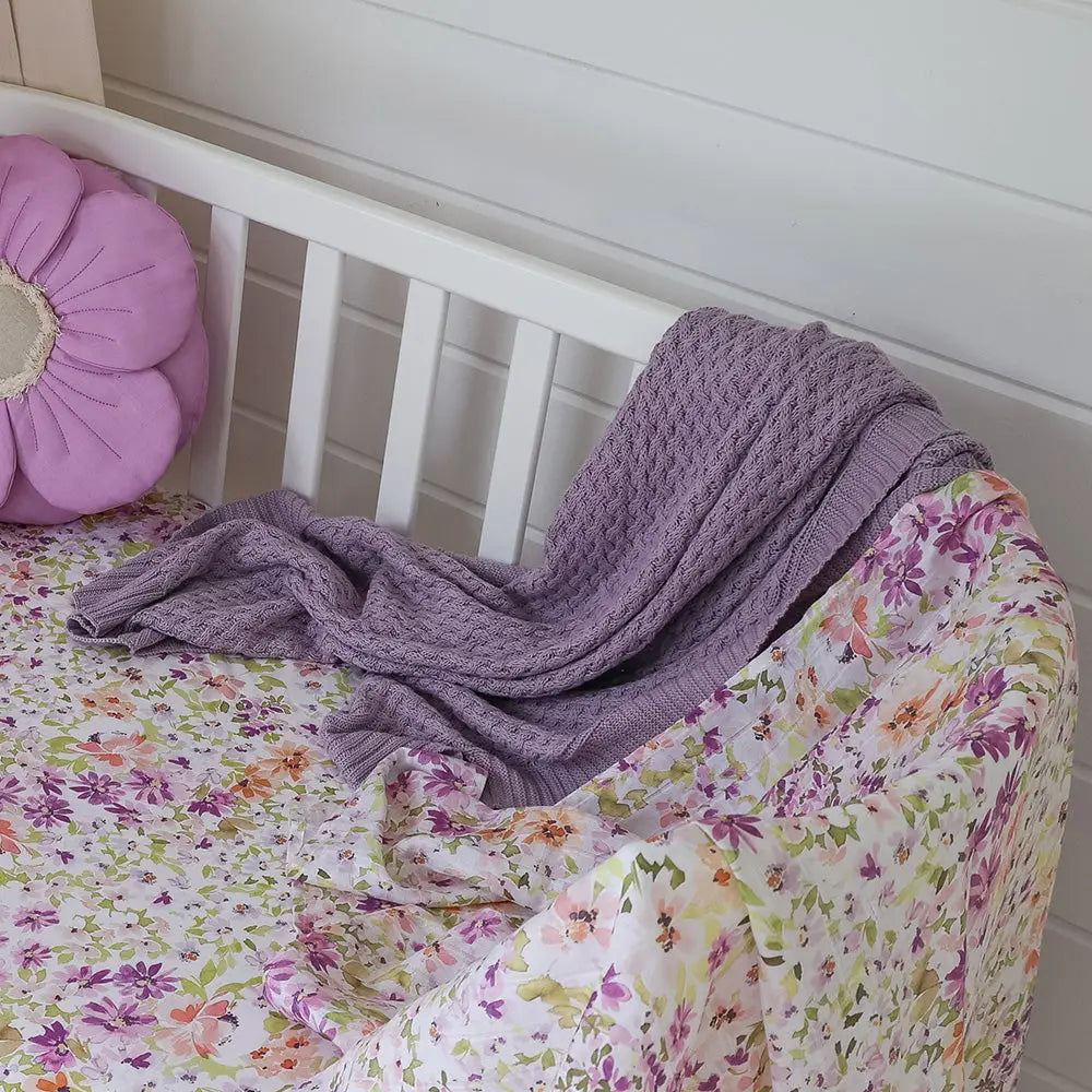 Lavender Diamond Knit Organic Baby Blanket