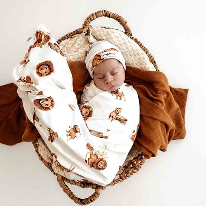 Lion Organic Jersey Wrap & Beanie Set