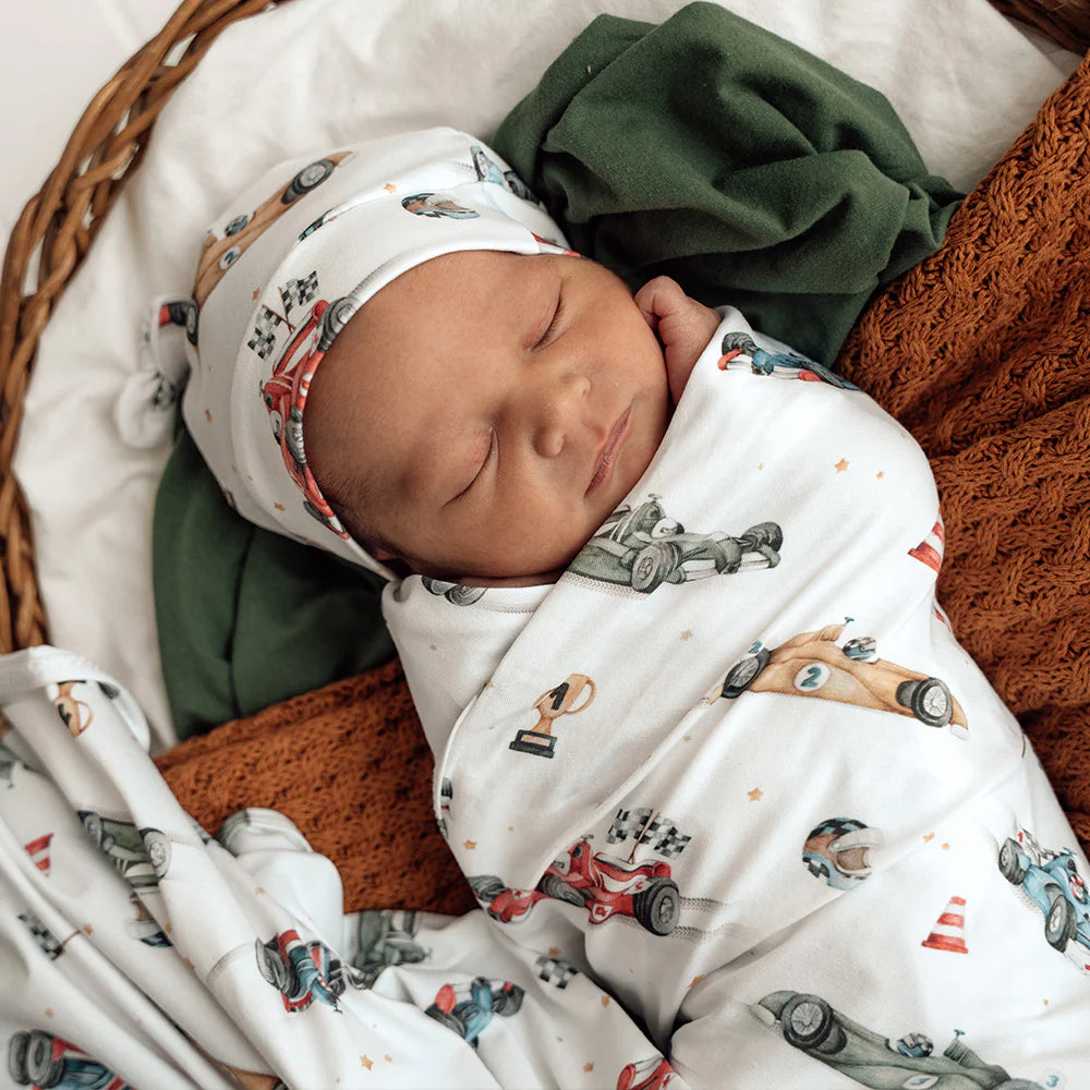 Little Racers Organic Jersey Wrap & Beanie Set