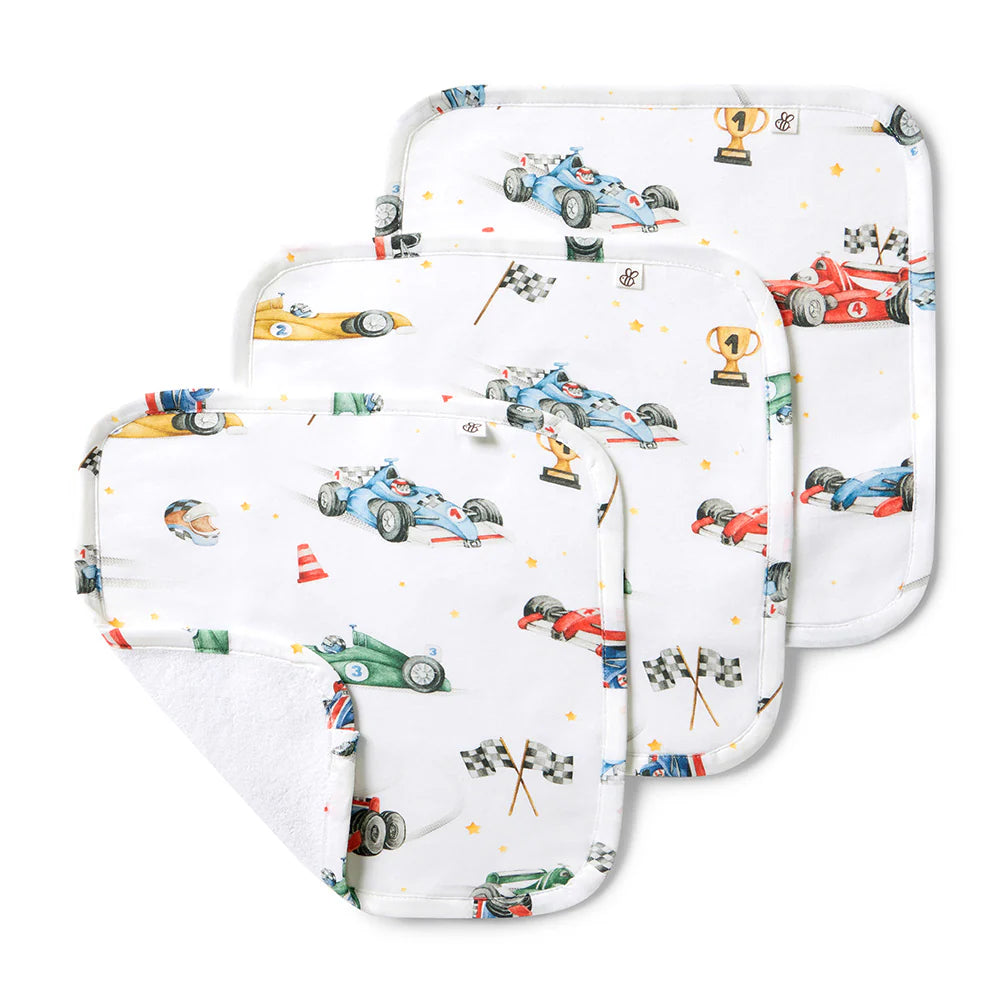 Little Racers Organic Wash Cloths - 3 Pack