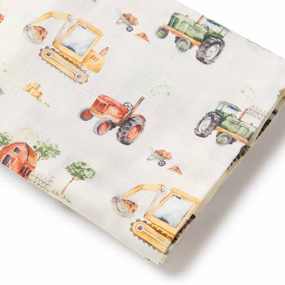 Diggers & Tractors Organic Muslin Wrap