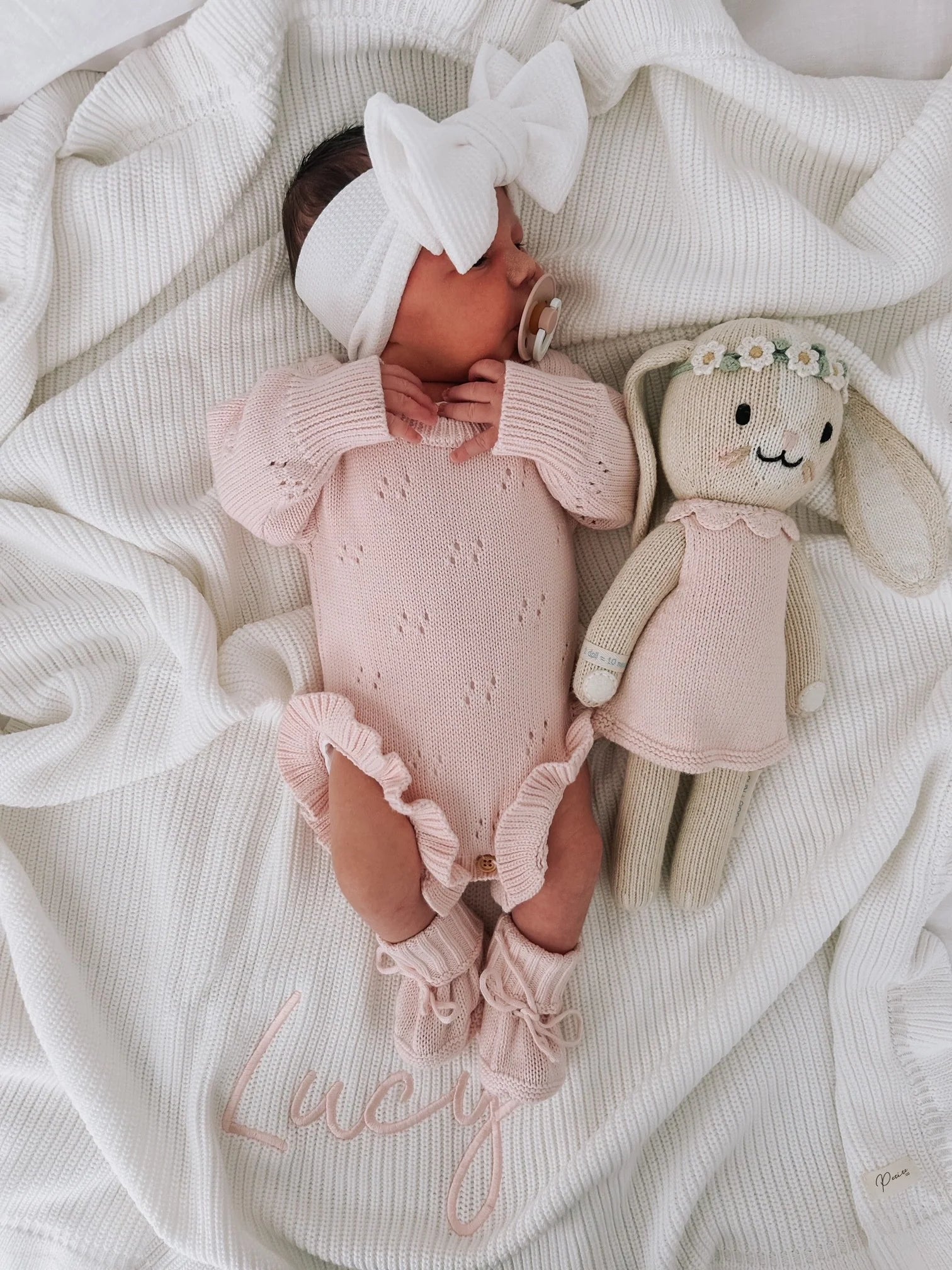 Pointelle Frill Romper - Baby Pink