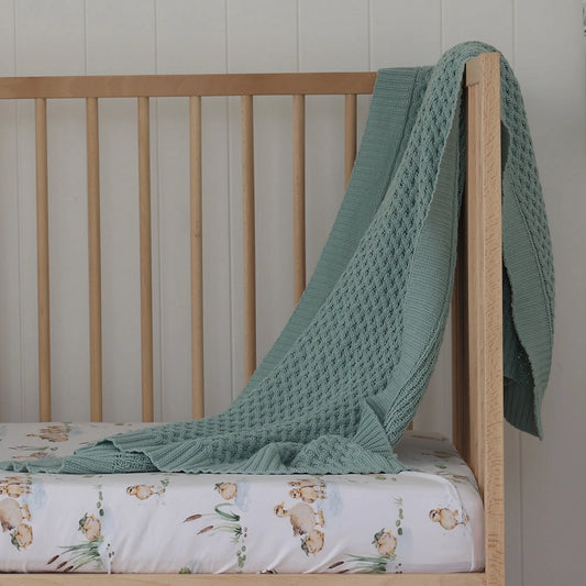 Sage Diamond Knit Organic Baby Blanket