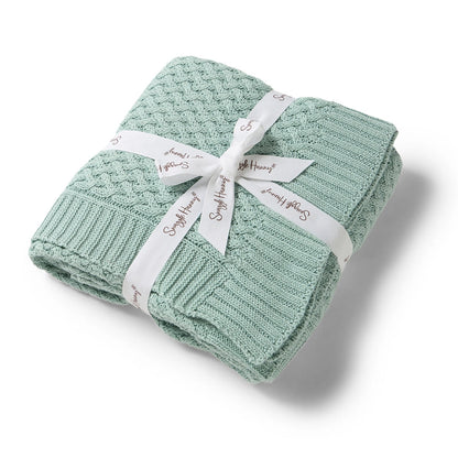 Sage Diamond Knit Organic Baby Blanket