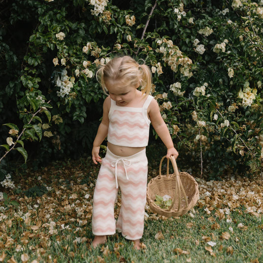 Seashore Knit Set (Crop top and Pants) Strawberry Cream