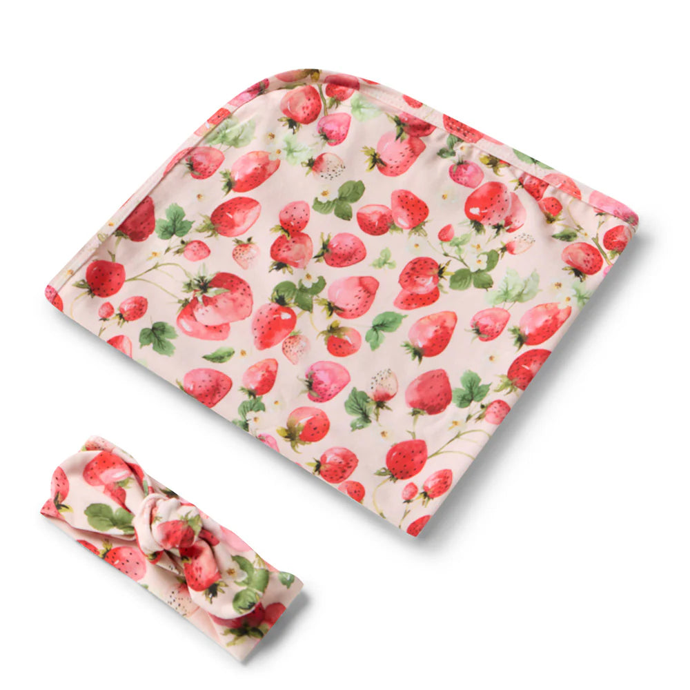 Strawberry Organic Jersey Wrap & Topknot Set