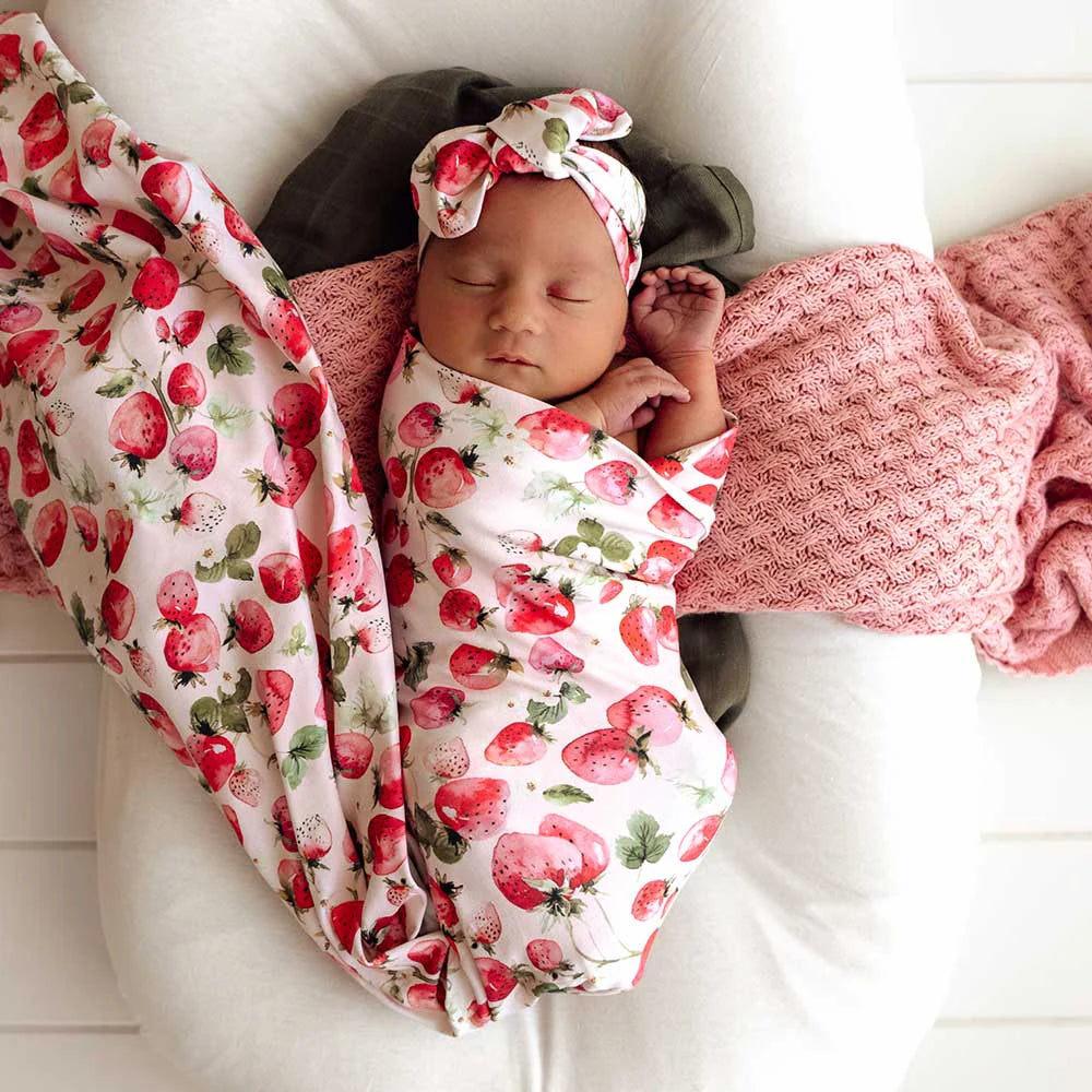 Strawberry Organic Jersey Wrap & Topknot Set