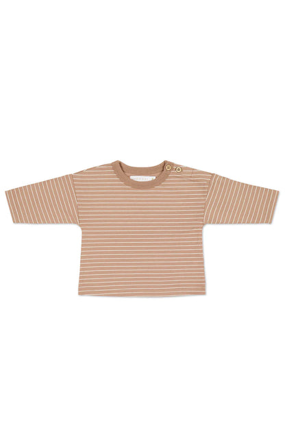 Organic Cotton Levi Long Sleeve Top - Daily Stripe Pale Terracotta/Buff