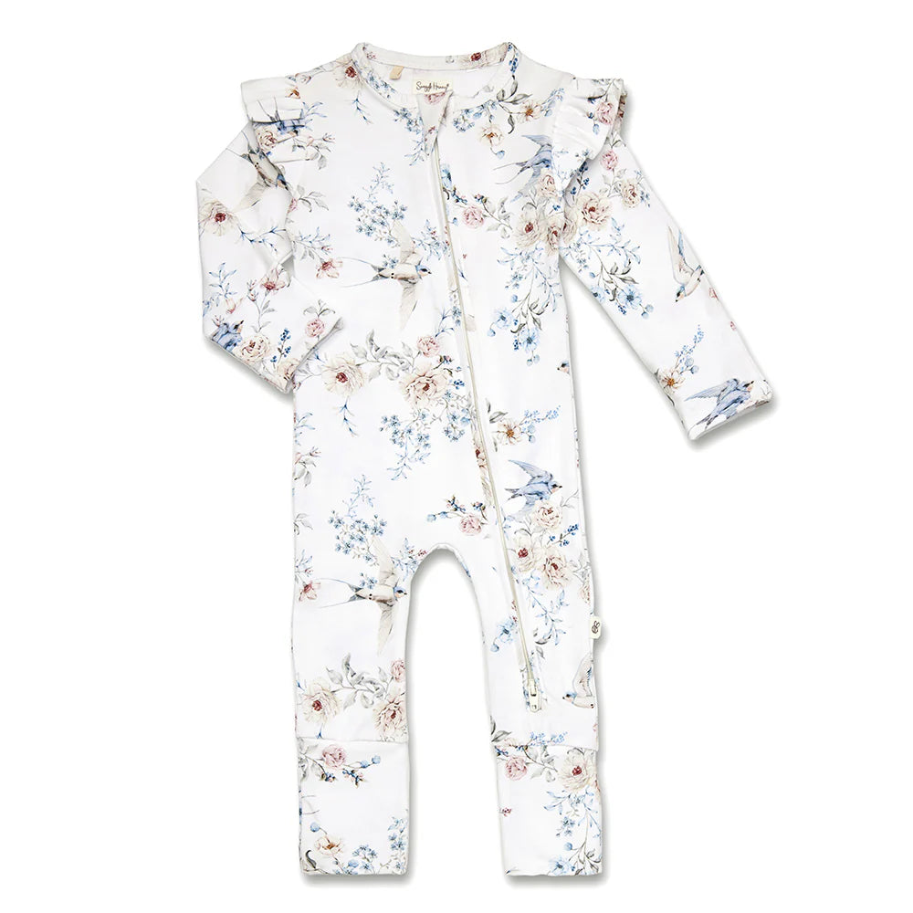 Sweet Swallows Organic Snugglesuit Convertible Romper with Frill