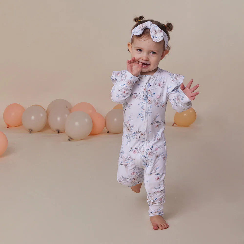 Sweet Swallows Organic Snugglesuit Convertible Romper with Frill