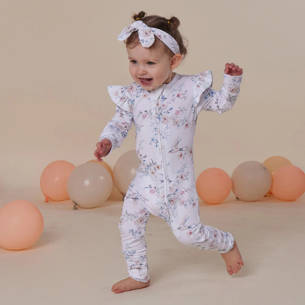 Sweet Swallows Organic Snugglesuit Convertible Romper with Frill