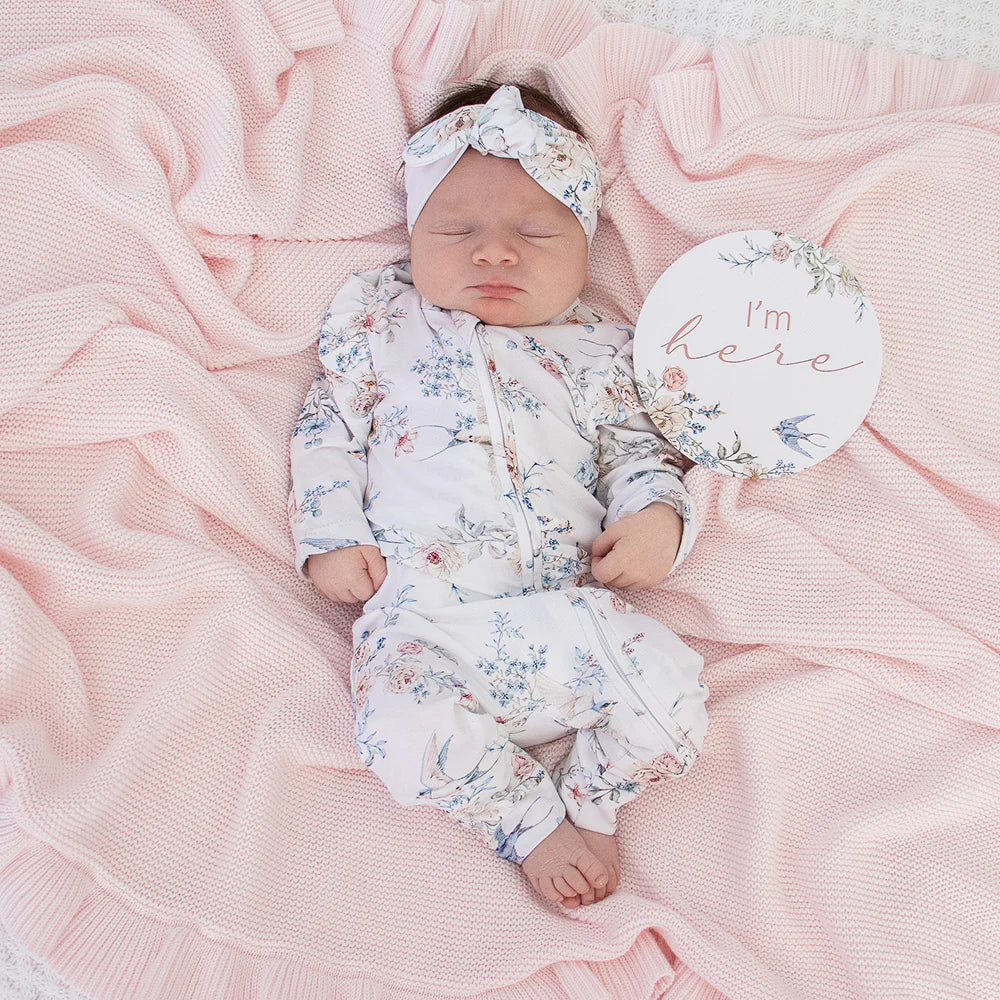 Sweet Swallows Organic Snugglesuit Convertible Romper with Frill